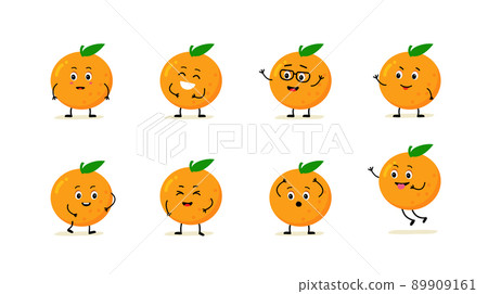 character orange, fruit. Happy cute cartoon emoji set. character orange, fruit. Happy cute cartoon emoji set. 89909161