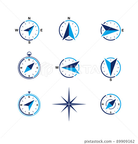 Compass, tourism and travel related icons. thin vector blue icon set. Compass, tourism and travel related icons. thin vector blue icon set. 89909162