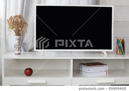 The interior of a modern living room with a TV. a place for information. 89909408