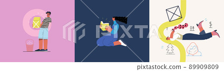 Startup illustrations set. Flat line vector modern concept illustration of people, startup metaphor. Concept of building new business, planning, strategy, teamwork and management. Company processes Startup illustrations set. Flat line vector modern concept illustration of people, startup metaphor. Concept of building new business, planning, strategy, teamwork and management. Company processes 89909809