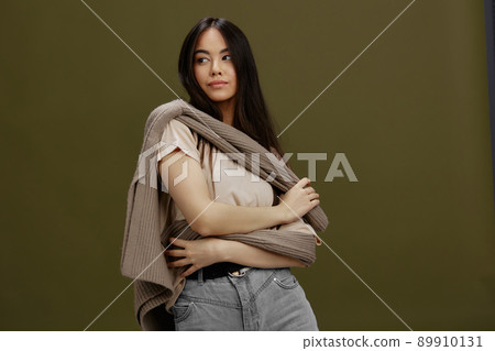 portrait woman sweater on the shoulders posing clothing fashion Lifestyle 89910131