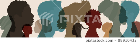 Silhouette face head in profile ethnic group of black African and African American men and women. Racial equality and justice - Identity concept. Racial discrimination. Racism Silhouette face head in profile ethnic group of black African and African American men and women. Racial equality and justice - Identity concept. Racial discrimination. Racism 89910432