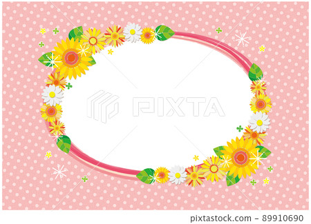 Sunflower flower oval frame photo frame dot pattern pink 89910690