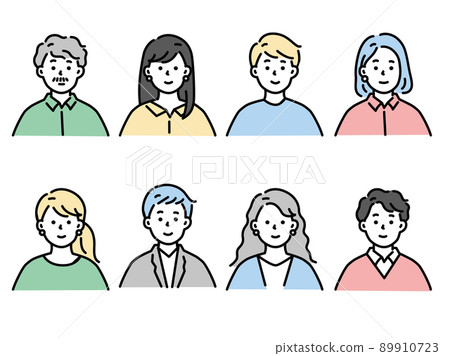 人物圖標插畫（頭像、男女、青年、男女老少、中年、臉型、30多歲） 89910723