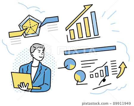 Business illustration (sales results, good sales, happy, 1st place, achievements, achievements, efforts, elite, excellent) 89911949