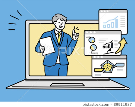 Business scene illustrations that can be used for presentations and meeting materials (explanation, marketing, meetings, strategies) 89911987