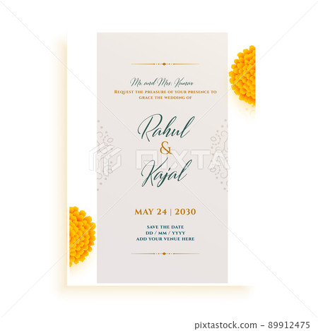 elegant indian wedding card in white theme with flower elegant indian wedding card in white theme with flower 89912475