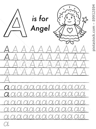 Christmas and New Year preschool ABC tracing worksheet. Simple educational printable game with colouring images and letters. Kids learn pages. 89912894