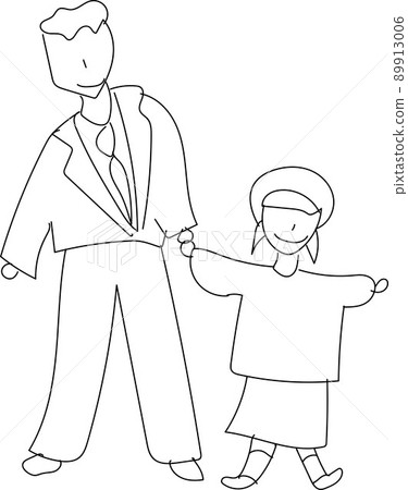 Line drawing sketch illustration of a man taking his daughter to a nursery school 89913006