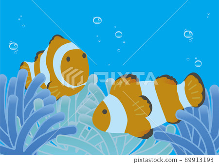 Sea anemones and two anemones in the sea 89913193