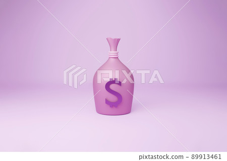 Money bag with dollar cash icon minimal for background, Business, financial, money saving concept. 3d render illustration. Money bag with dollar cash icon minimal for background, Business, financial, money saving concept. 3d render illustration. 89913461