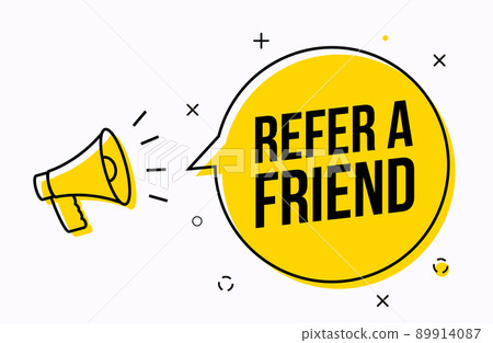 Refer friend logo icon loudspeaker. Referral recommend icon offer alert announcement 89914087