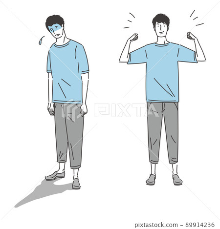 A set of men in guts pose and men who are depressed 89914236