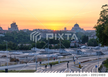 Cityscape of Belgrade, capital of Serbia, dominated by Church of Saint Sava 89914469
