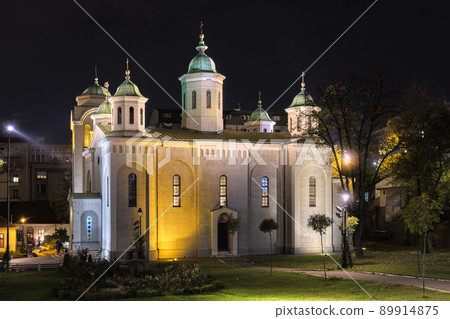 Night view of Church of the Ascension in Belgrade, the capital of Serbia 89914875