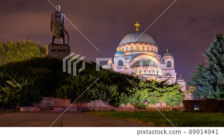 Night view of the Saint Sava church on the Vracar hill in Belgrade, Serbia Night view of the Saint Sava church on the Vracar hill in Belgrade, Serbia 89914941