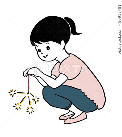 Girl playing with fireworks 89915481