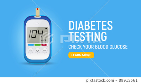 Glucose sugar test icon. Glucometer vector blood monitor. Diabetes sugar meter insulin control 89915561