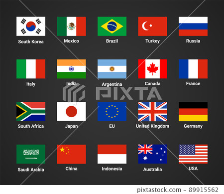 Vector G20 country flag Mexico, USA, Canada. G20 flag set icon 89915562