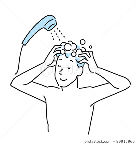 A man washing his head while taking a shower 89915966