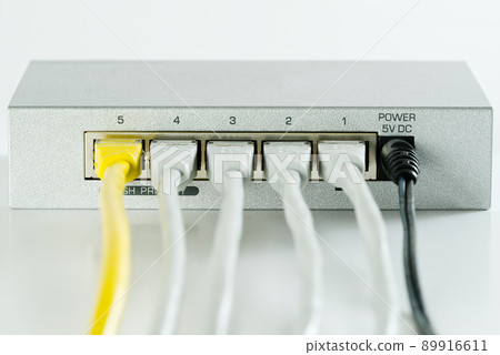 Small router and switch. tcp ip network business concept. High - performance gigabit switch. 89916611