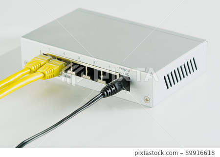 Small router and switch. tcp ip network business concept. High - performance gigabit switch. 89916618
