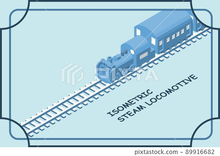 蒸汽機車剪影。帶有等距樣式的簡單框架的橫幅插圖。 .. 89916682