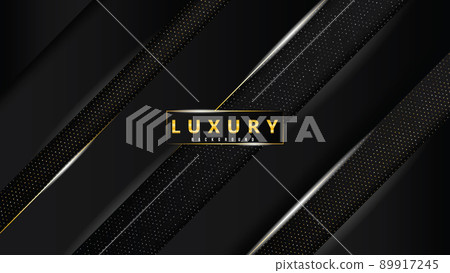 Black paper cut background Realistic paper cut style decoration with golden lines geometric shapes. and gold halftone pattern, 3d backdrop, vector illustration cover layout template modern design 89917245