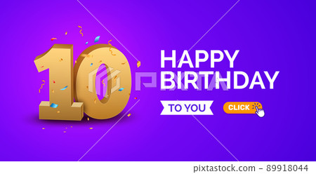 Anniversary birthday 10 years golden background. Happy vector poster 10th anniversary confetti Anniversary birthday 10 years golden background. Happy vector poster 10th anniversary confetti 89918044