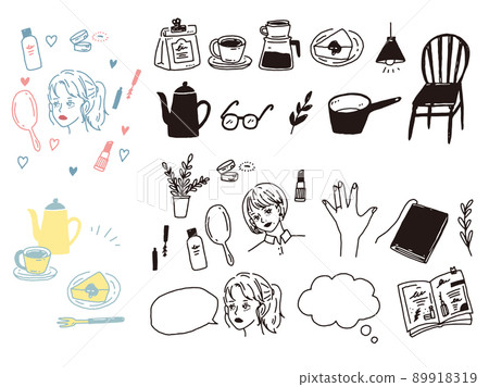 Black and white, monotone, line drawing illustrations (handwriting, fashion, fashion, cute, cafe, coffee, person) Black and white, monotone, line drawing illustrations (handwriting, fashion, fashion, cute, cafe, coffee, person) 89918319