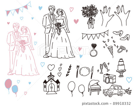 Black and white, monotone, line art illustrations (wedding, couples, couples, invitations, welcome boards, rings, new life) 89918332