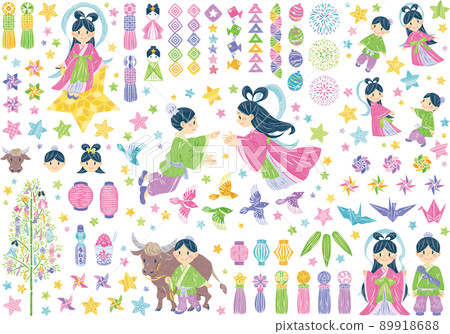 July Tanabata Festival Orihime and Hikoboshi Illustration Material Set 89918688