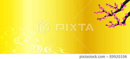 Japanese-style background with golden gradation with red plums and water surface Japanese-style background with golden gradation with red plums and water surface 89920106