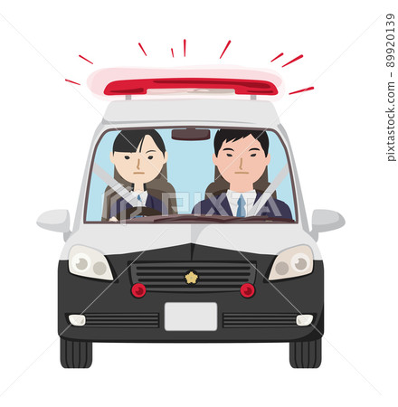 Police officers in uniforms in police patrol cars rushing with the red light on Police officers in uniforms in police patrol cars rushing with the red light on 89920139