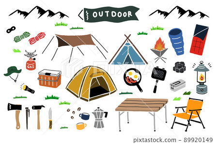 Camping and outdoor enthusiast icons Hand drawn illustrations Camping and outdoor enthusiast icons Hand drawn illustrations 89920149