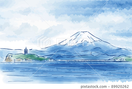 令人耳目一新的富士山和江之島水彩風景插圖 令人耳目一新的富士山和江之島水彩風景插圖 89920262