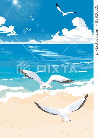 一群海鳥飛離海灘 一群海鳥飛離海灘 89920326