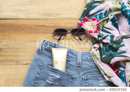 sunscreen spf 50 with accessories of lifestyle woman relax summer season sunscreen spf 50 with accessories of lifestyle woman relax summer season 89920392