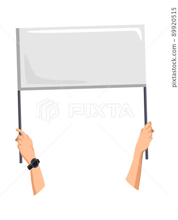 Hand holding empty placard with place for text. Person hand holding blank banner or card. Isolated vector illustration can be used for competition, news, tournament or contest 89920515