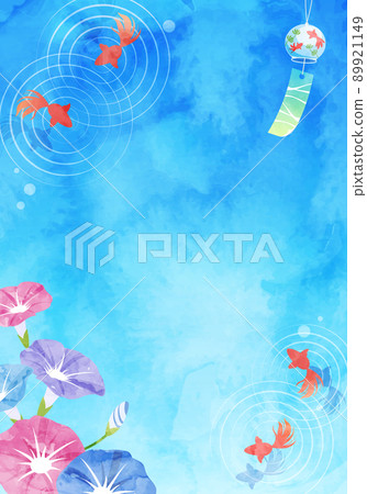 Summer vector illustration of morning glory, goldfish and wind chimes watercolor background 89921149