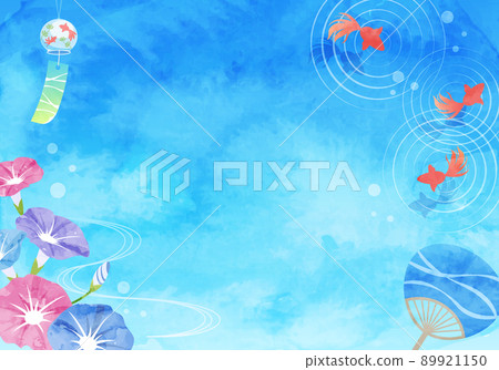 Summer vector illustration of morning glory, goldfish and wind chimes watercolor background 89921150
