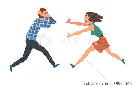 Frightened people set. Emotional man and woman under stress. Panic attack, anxiety and phobia cartoon vector illustration Frightened people set. Emotional man and woman under stress. Panic attack, anxiety and phobia cartoon vector illustration 89921348