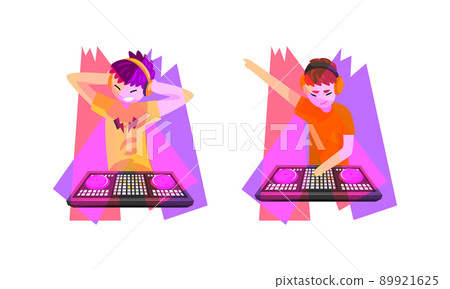 Club Disc Jockey or DJ Playing Recorded Music at Console Mixer and Mixing Sound with Turntable Vector Set Club Disc Jockey or DJ Playing Recorded Music at Console Mixer and Mixing Sound with Turntable Vector Set 89921625