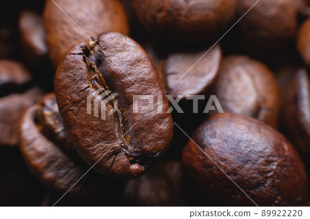 Coffee beans close up for background in shallow depth of field. macro photography 89922220