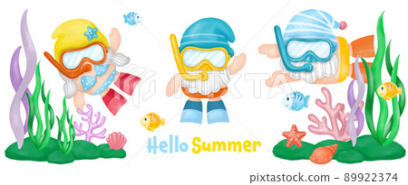 Watercolor Gnomes Diving Summer Clipart 89922374