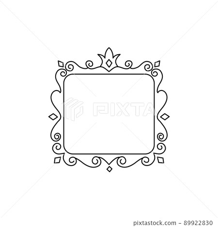 Princess frame. Royal mirror frame and majestic prince doodle border. Cute crown border. Outline vector illustration. 89922830
