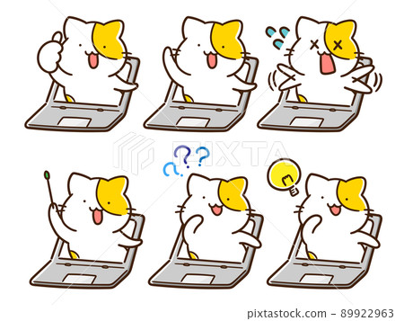 Handwritten style illustration set of cute cats popping out of your computer Handwritten style illustration set of cute cats popping out of your computer 89922963