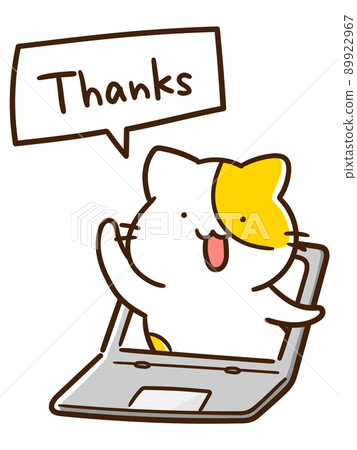 在線表達感激的可愛貓的手寫風格插圖 89922967