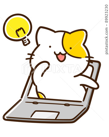 可愛貓咪的手寫風格插圖，激發您使用電腦的靈感 89923230