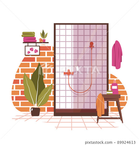 Clean Bathroom Decoration Shower House Interior Flat Design 89924613